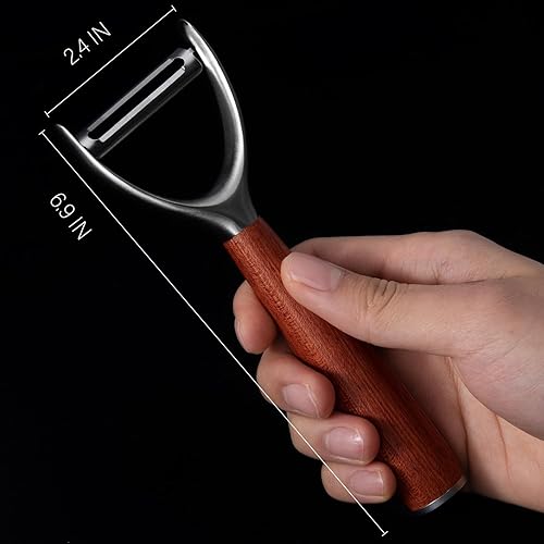 Miniatura 5 de KULUNER Pelador de verduras en forma de Y de acero inoxidable 304 multifuncional de alta calidad con mango de madera real, hoja fuerte ultra afilada