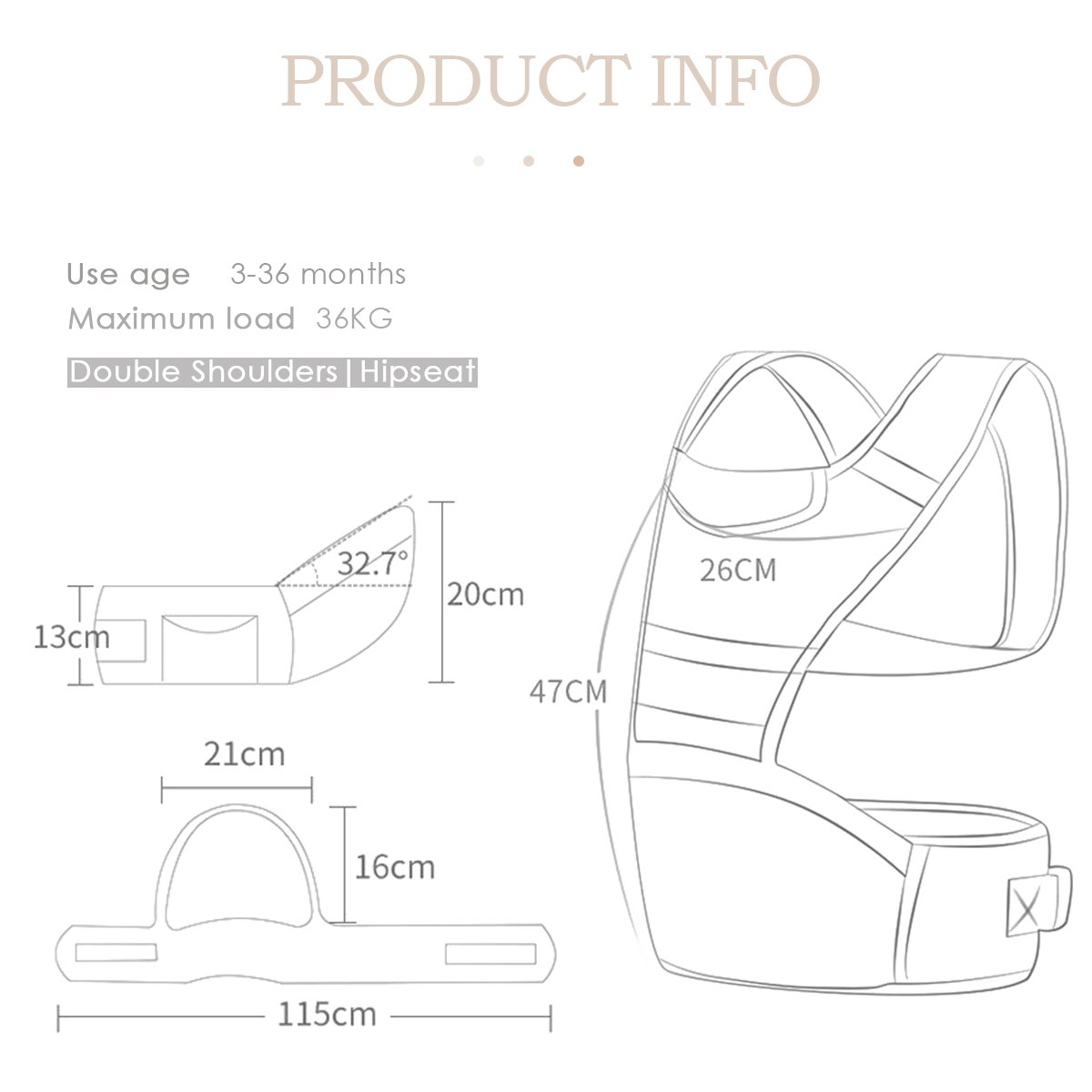 SONARIN Wielofunkcyjne siedzenie biodrowe 3 w 1 nosidełko dziecięce, ergonomiczne, torba mumiczna, 100% bawełna, oddychające podłoże z siatki, dostosowane do wzrostu dziecka, przytulne i kojące dla niemowląt (zielone)