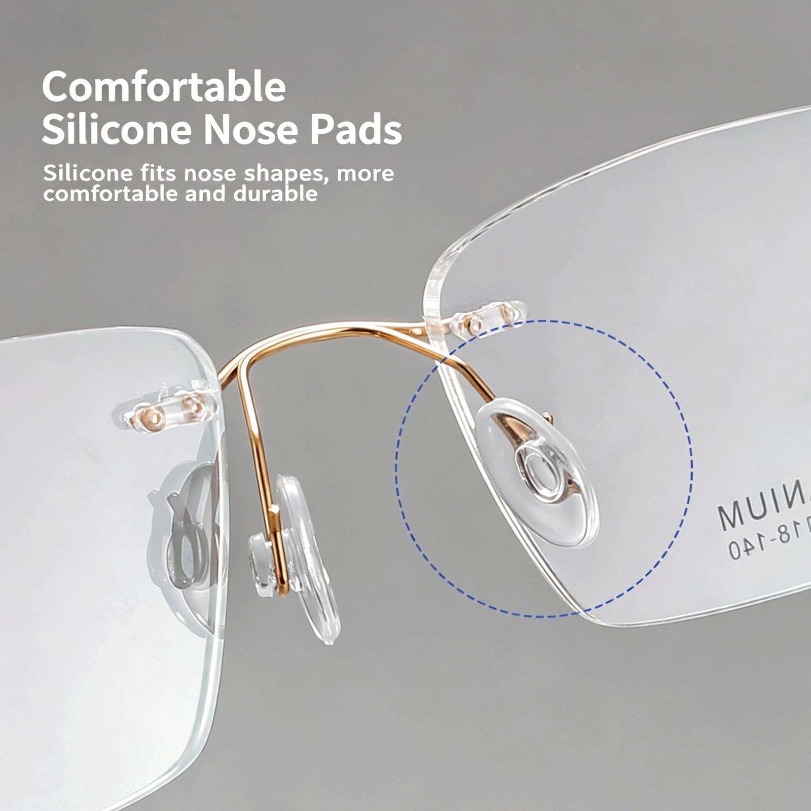 Ultraleichte Brillengestelle, elastische, Nicht verschreibungspflichtige Brillen, Brillen aus reinem Titan for Computer, randlose Unisex-Mode(Golden)