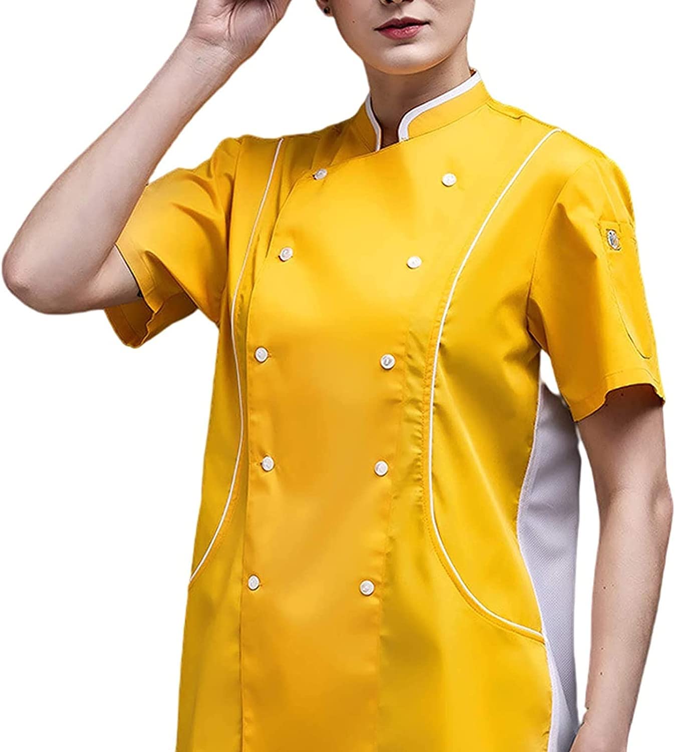 Uniforme eleganti per uomo e donna, unisex, a maniche corte, per ristorante, chef, cucina, da lavoro, a due file, per sushi, panetteria, caffetteria, cameriere, catering, servizio
