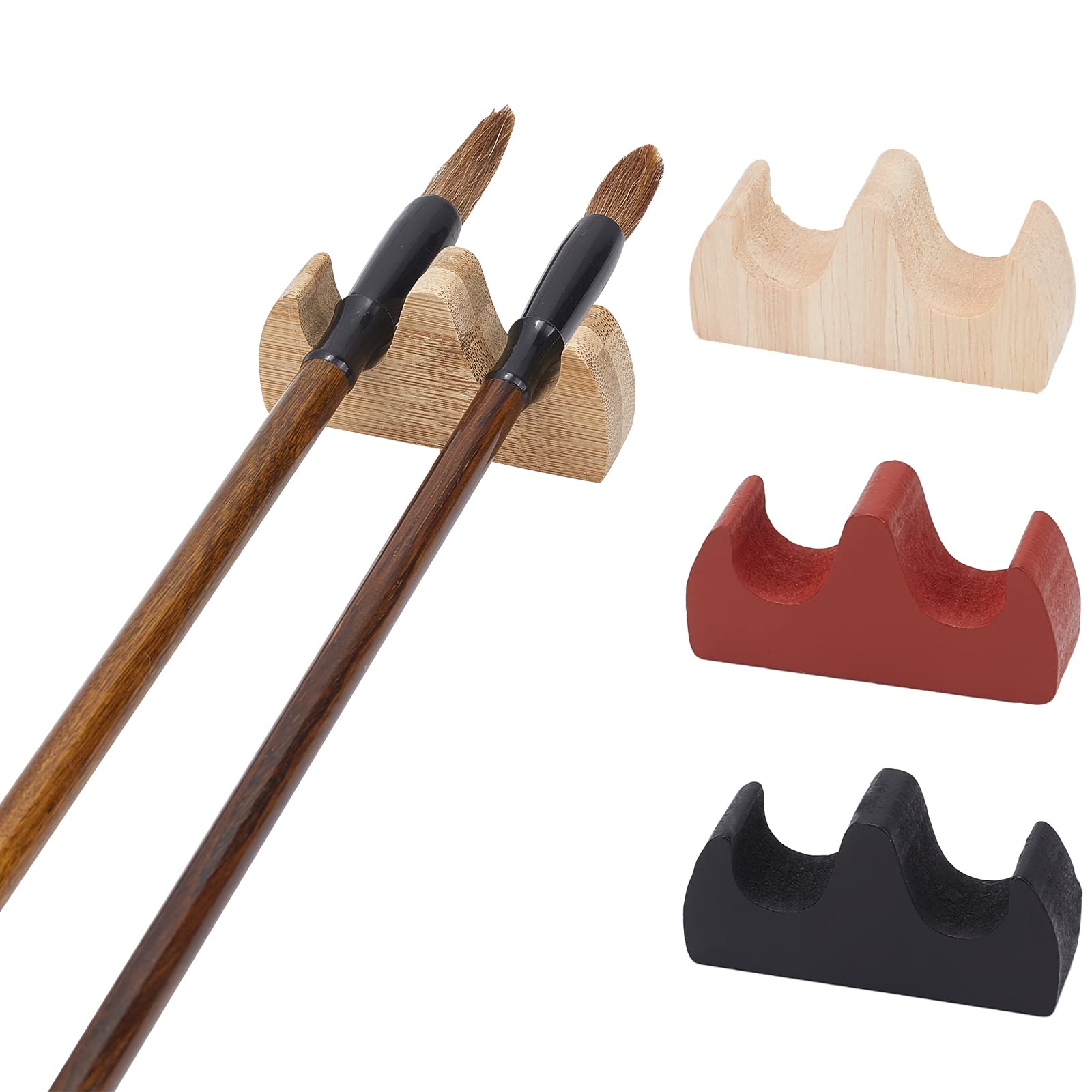 PH PandaHall 8pcs Painting Brush Rest Stand 4 Color Calligraphy Brush Holder Fire Shaped Wooden Writing Brush Rack Flat Weightpaper for Chinese New Year Writing Brushes Calligraphy Practice-image-6