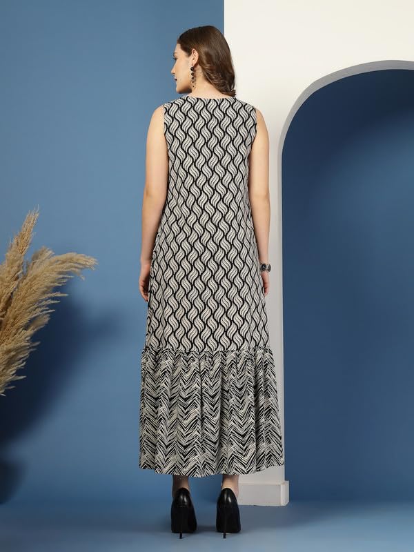 Image of Daevish New Rayon Floral Printed Sleeveless Fit and Flared Maxi Dress for Women | Women Maxi Dress