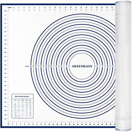 Silicone Pastry Mat Extra Thick Large Non Stick Baking Supplies Kitchen Counter Cooking Rolling Dough Sheet Pie Crust Sourdough Bread Oven Liner with Measurement (XXL-24''(W)*32''(L), 2#Blue)