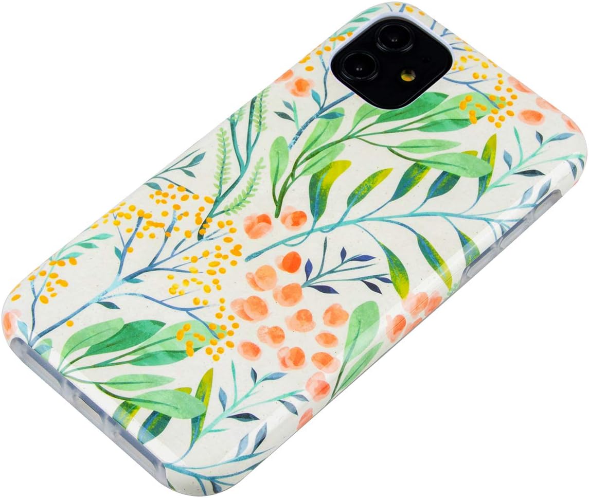 Dimaka iPhone 11 Case,2 Layers Green Leaf Flower Design for Girls,TPU+PC Ultral Slim Thin Drop Proof Protective Cover for iPhone 11 (108)