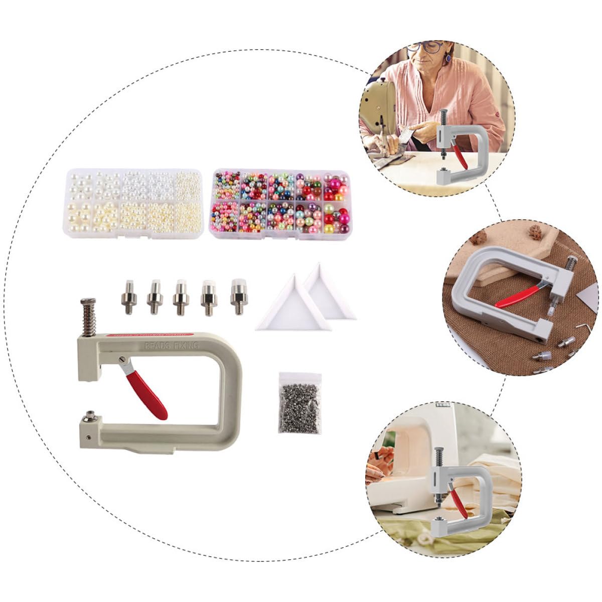 Macchinetta Manuale per Applicazione Perline, Struttura Semplice in Ferro e Abs, Set Portatile per Accessori -shirt, per Lavori di Artigianato