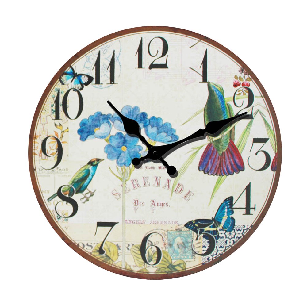 Yeyo European Style Fashion Art MDF Wooden Silent Wall Clock Waterproof Art Decor for Home Living Room Office Decoration (12inch)
