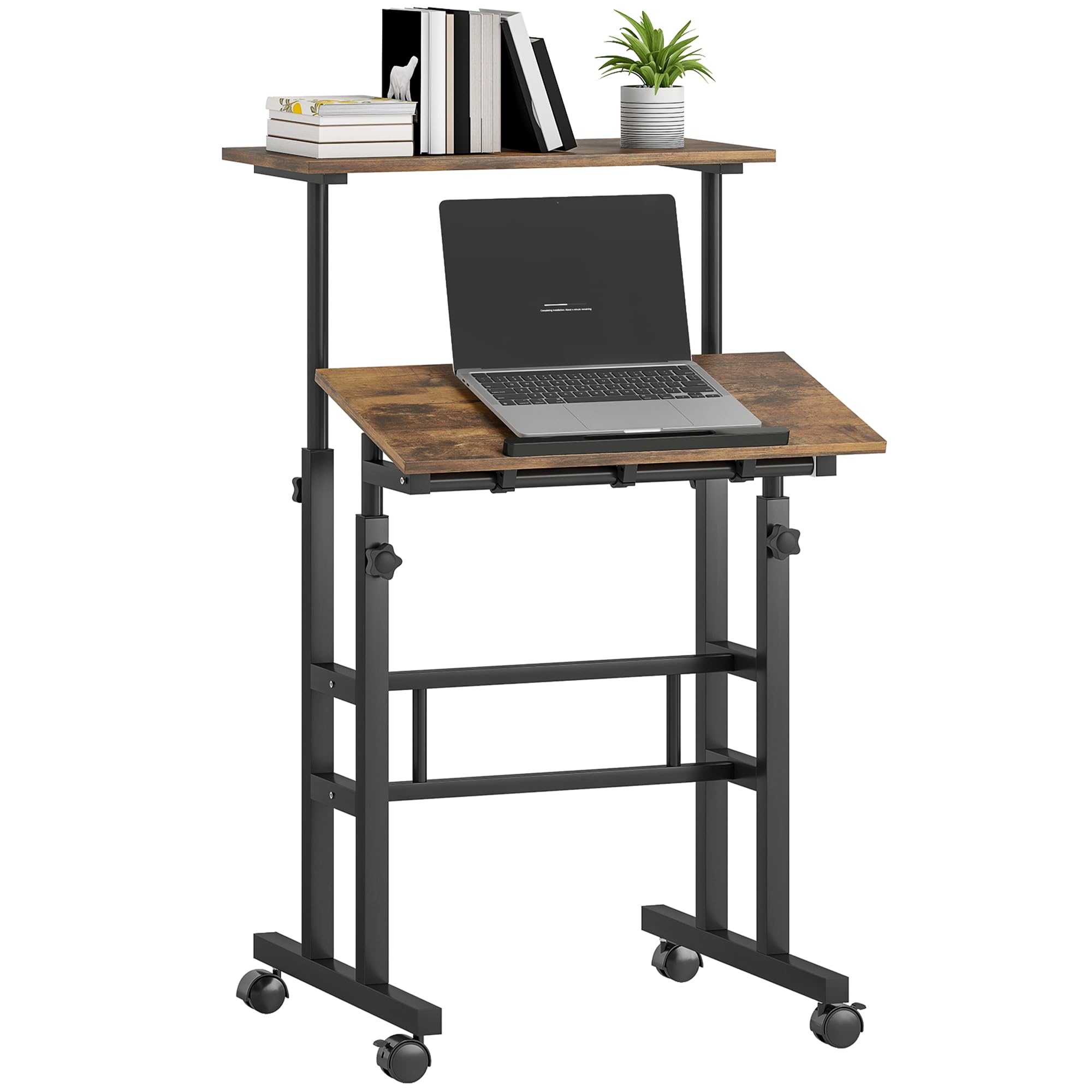 HOMCOM Schreibtisch Höhenverstellbar 60 x 60 x 70,5-120 cm Rustikal Braun