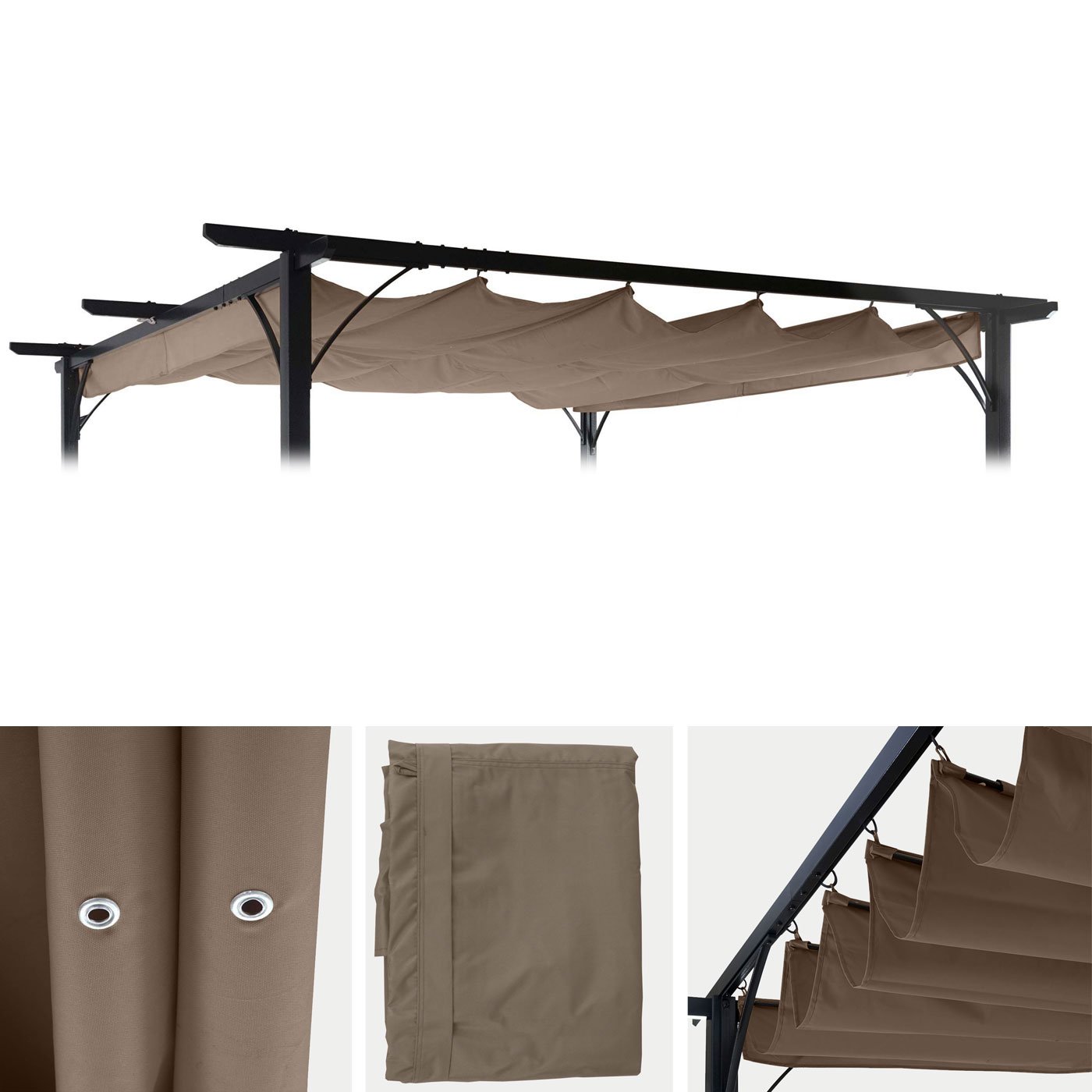 Zapasowa poszewka 370 x 300 cm na dach pergoli pawilonu HWC-C42 3,5 x 3,5 m – brązowo-taupe
