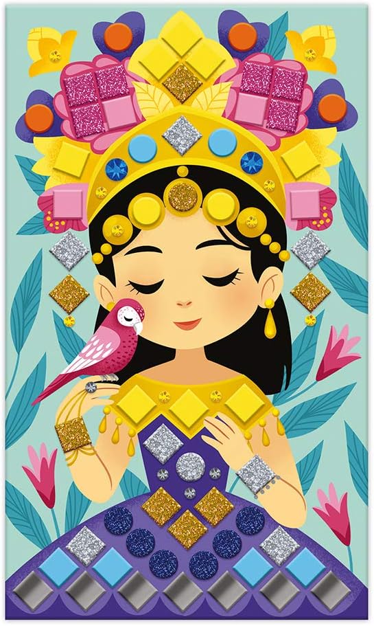 Janod - Princess and Fairies Mosaic Set - Les Ateliers du Calme - Creative Leisure Kit for Children - Fine Motor Skills and Concentration Learning - from 5 Years, J07962, Colorful