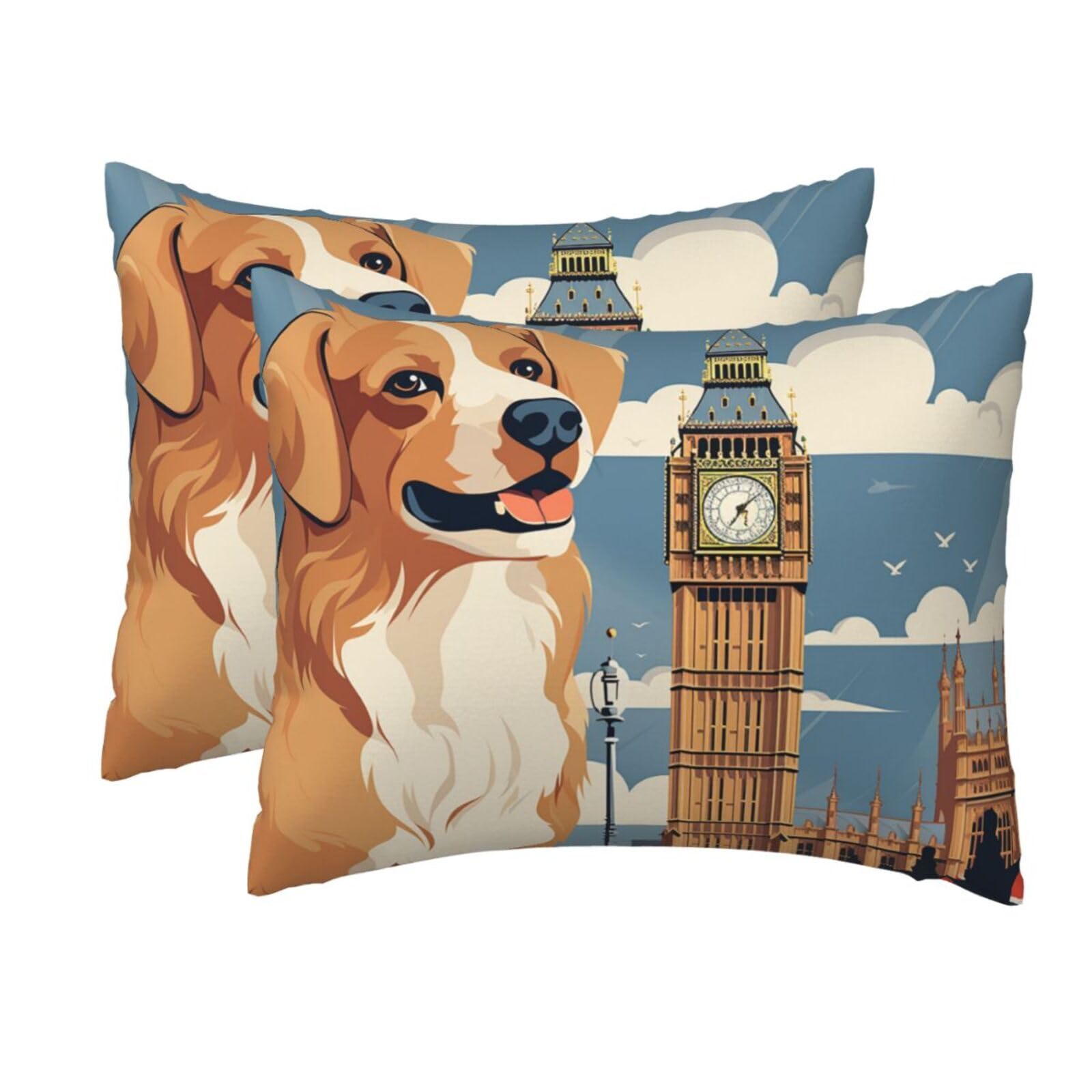 2 Pack Standard Size Pillow Cases for Hair and Skin Soft Breathable Pillow Case Covers with Hidden Zipper Cute Dog Sitting Pillowcase 20x26 Inches Pillow Cover for Sleeping Gift