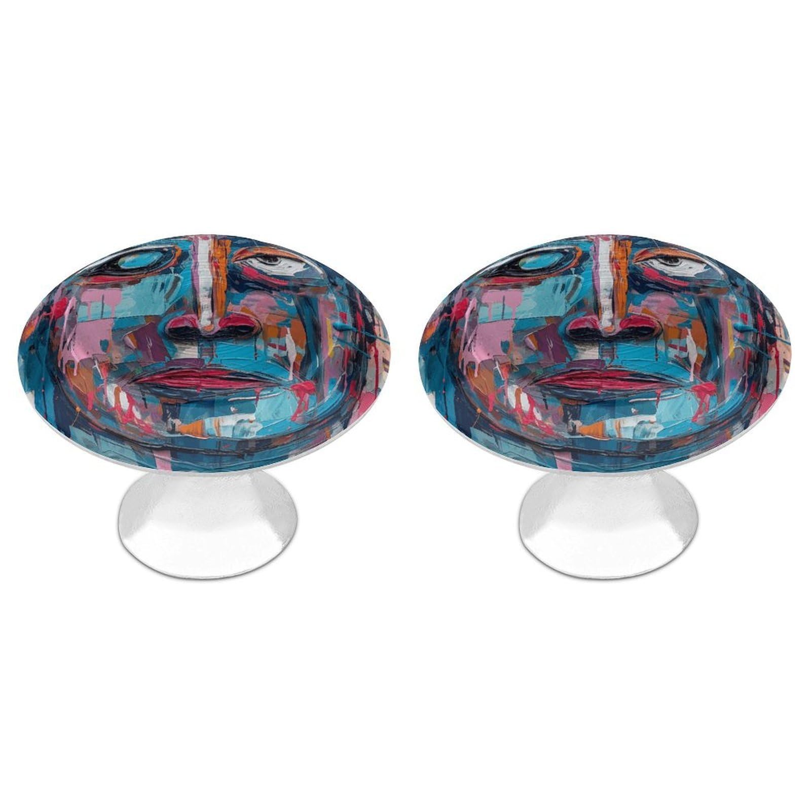 FekiLoot Round Cabinet Knob 2 Pack Kitchen Drawer Knobs Stainless Steel Round Drawer Pulls Modern Cabinet Hardware Peach and Blue Face Drawer Hardware for Dresser Closet Door Knobs
