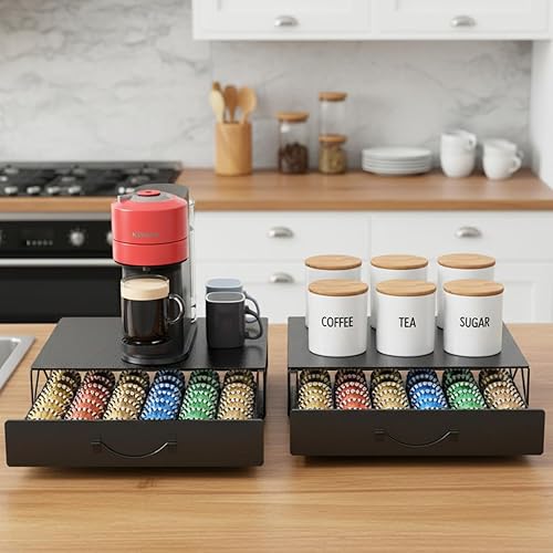 Miniatura 5 de HFHOME Cajón de cápsulas de café, soporte para 48 cápsulas de café Vertuoline, soporte de cajón de almacenamiento para tazas de 36 K, estación de
