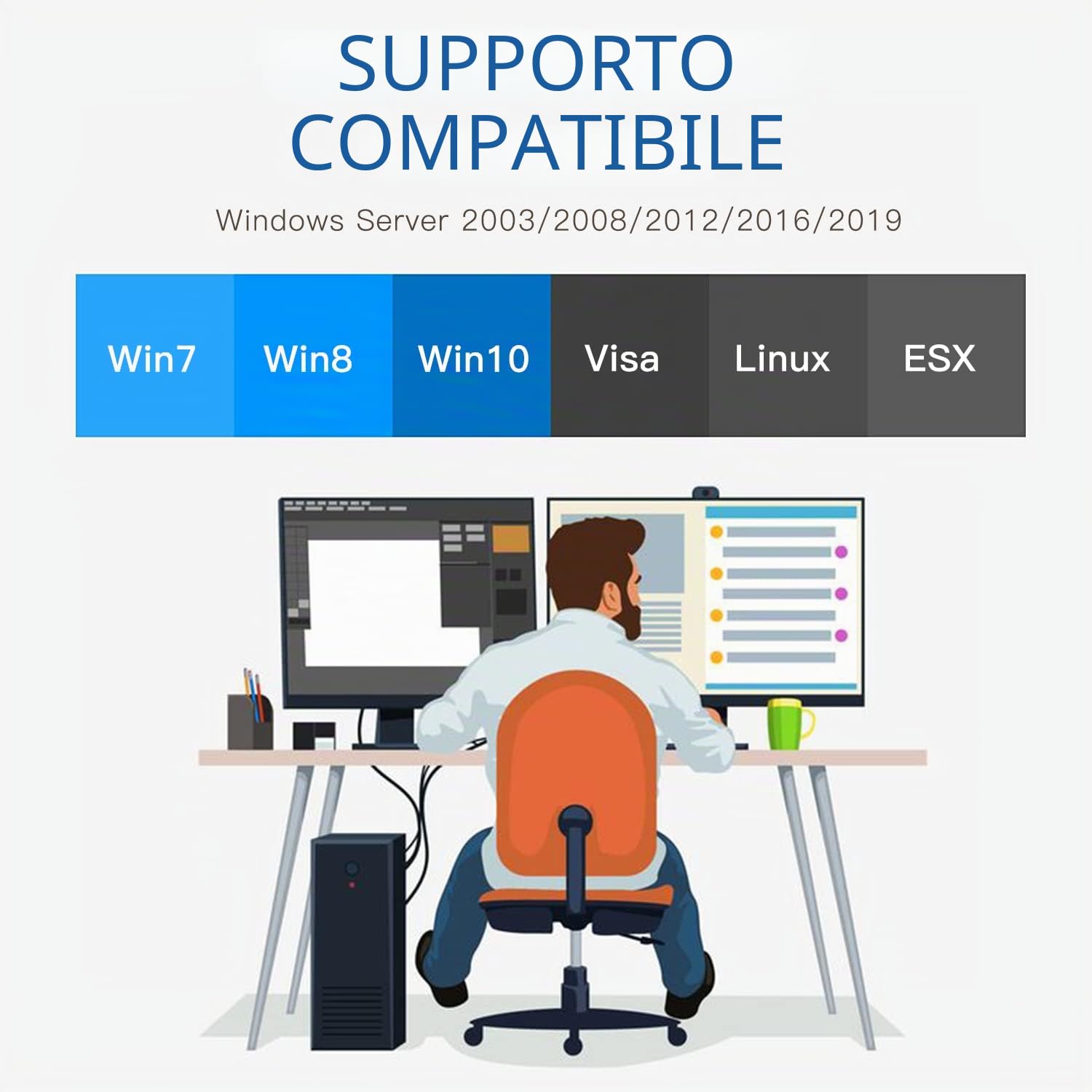 10G NIC,doppio RJ45 ports,Scheda di rete Ethernet,10GbE CNA,SPEC pari a X540-T2,con Intel X540 controllore,supporto Windows Server/Linux/VMware (non supporto MAC)