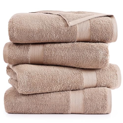 Image of LANE LINEN 100% Pure Cotton Bath Sheets 4 Pack (35 inchx66 inch) - Ring Spun Cotton Extra Large Towel Sets - Quick Dry, Soft & Absorbent Oversized Shower Towels - Sustainabaly Produced, Pre Shrunk - Taupe