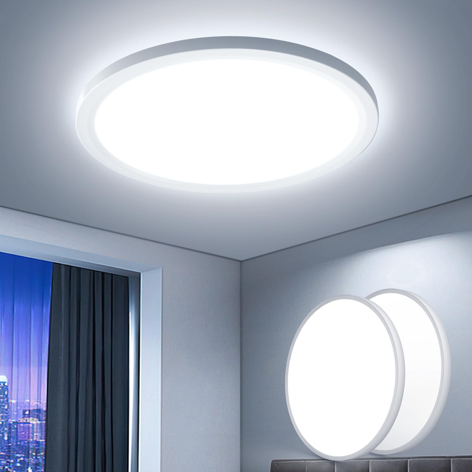 EASY EAGLE Plafon LED Techo, 50CM Superficie Panel Led 4000K, 52W Lámpara de Techo Moderna, Luz LED Techo Para Oficina Dormitorio Salon Cocina Comedor Balcón Baño, Redondo — view 35