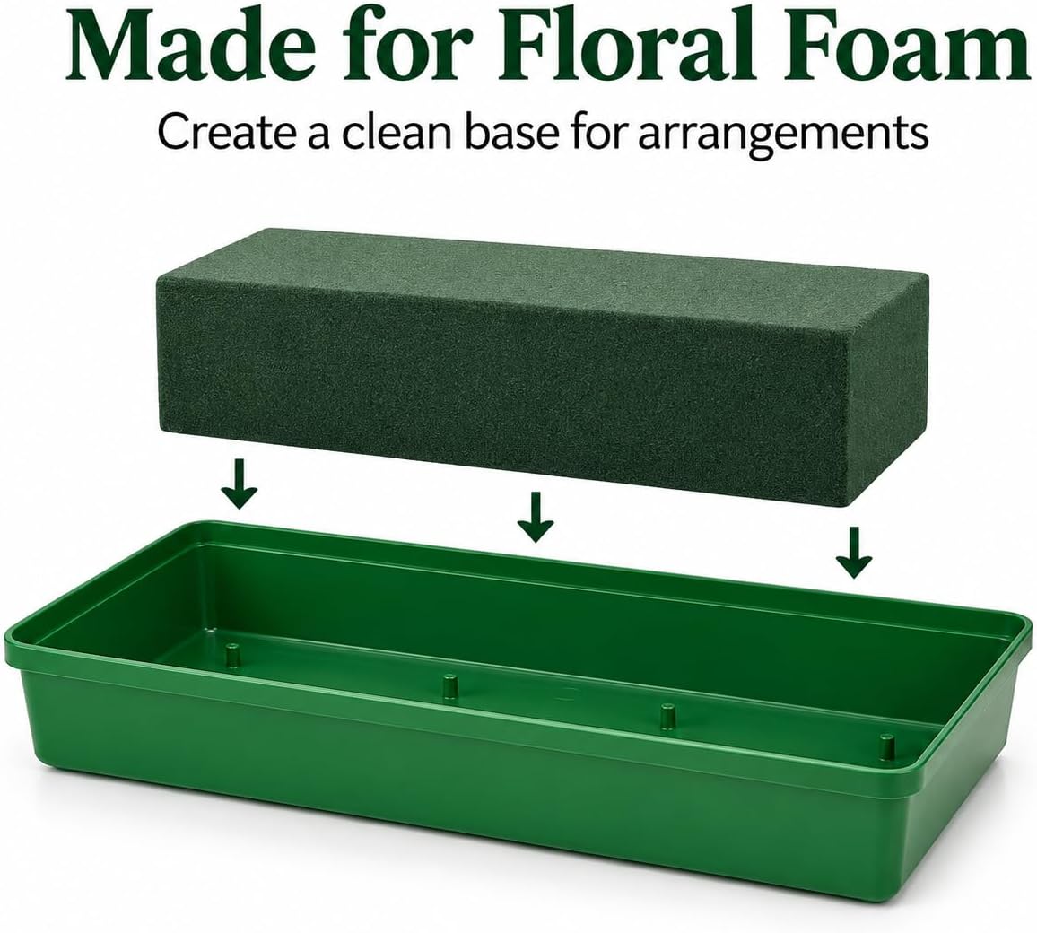 10 Pack Floral Foam Trays, 10.6 Inch Rectangular Green Flower Holders