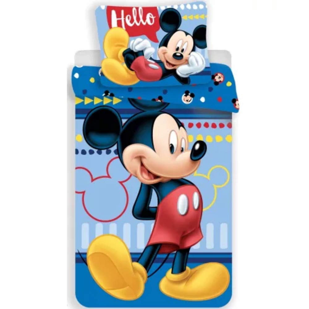 Mickey Mouse Hello Duvet Cover + Pillow Cover 140x200cm Single Bed Cotton (Exclusive) Reversible