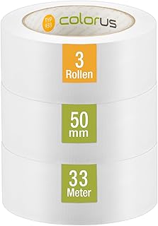 Colorus PVC Schutzband weiß 50 mm x 33 m (3er Pack) – Profi Quergerilltes Putzband für Fenster & Fassade – 14 Tage UV-beständig & rückstandslos – Profi Abdeckband leicht abreißbar