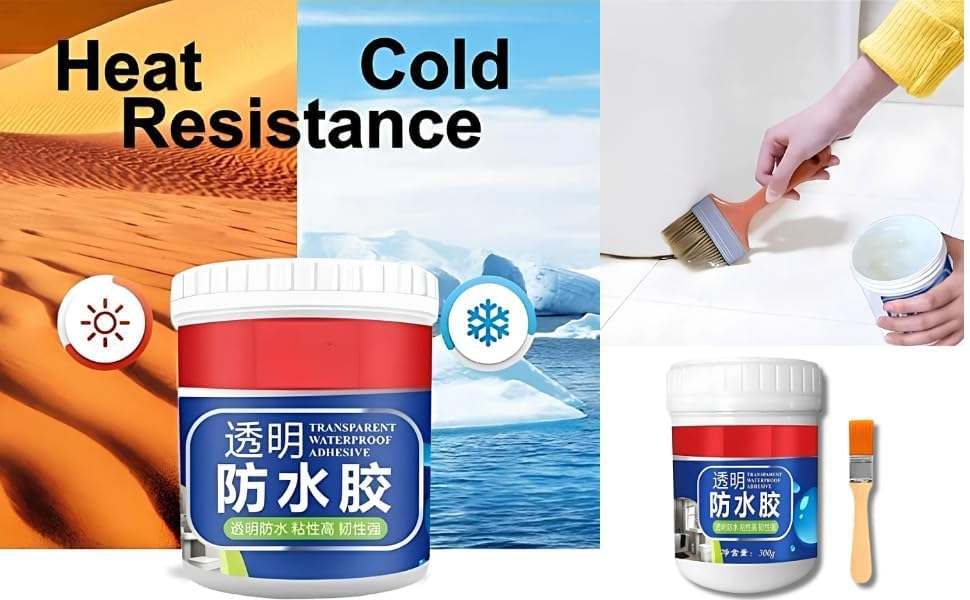 Image of Crack Seal Glue 300gm with Brush Transparent Waterproof Resin Epoxy for Roof Leakage Crack Seal Agent Roof Water Leakage Solution Water Proof Glue for Waterproofing (300 GM / 2 PACK)