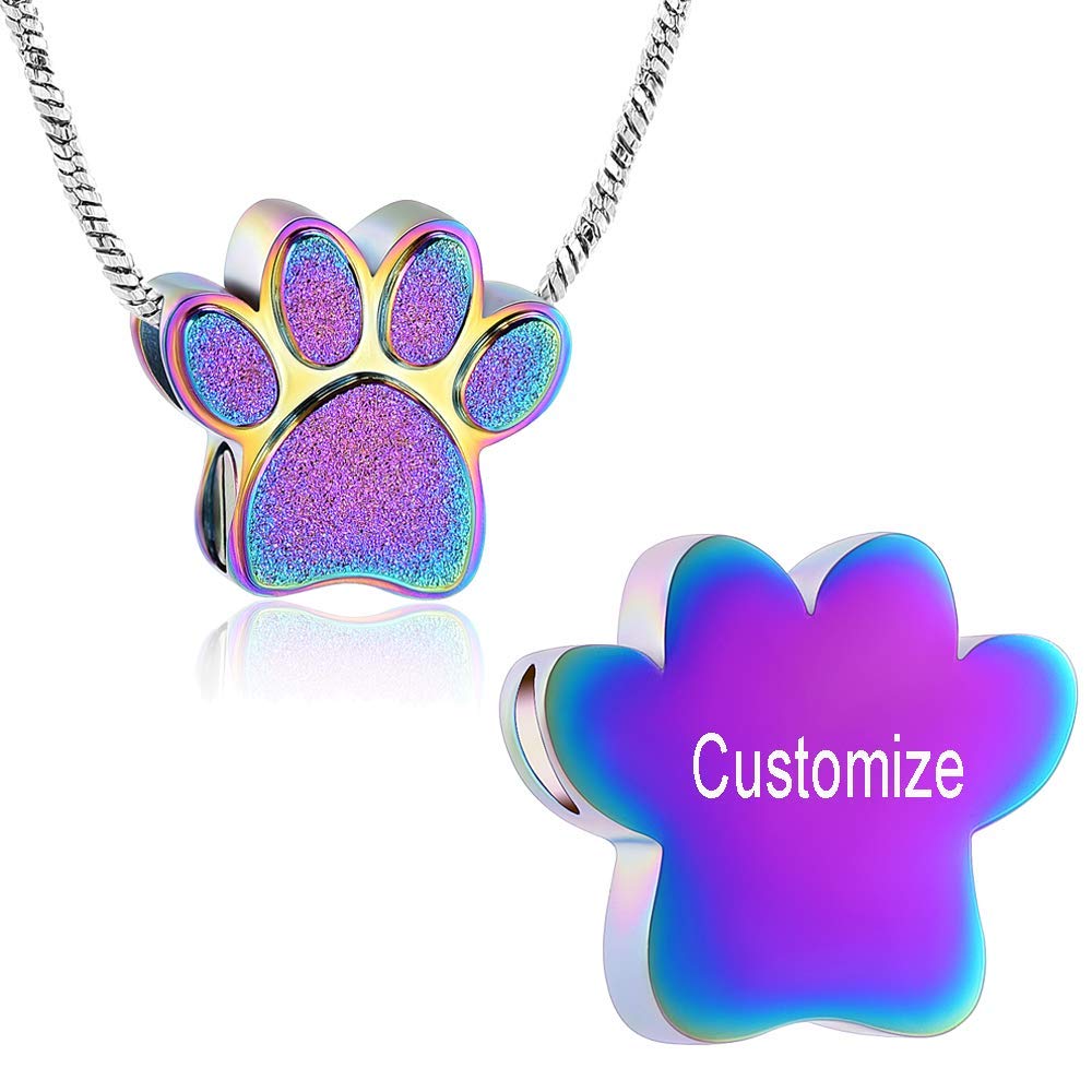 Yinplsmemory Paw Print Cremation Jewelry Urn Necklace for Ashes Pendant Stainless Steel Pet Memorial Ashes Keepsake Ashes Holder Urn Jewelry for Dog Cat Ashes
