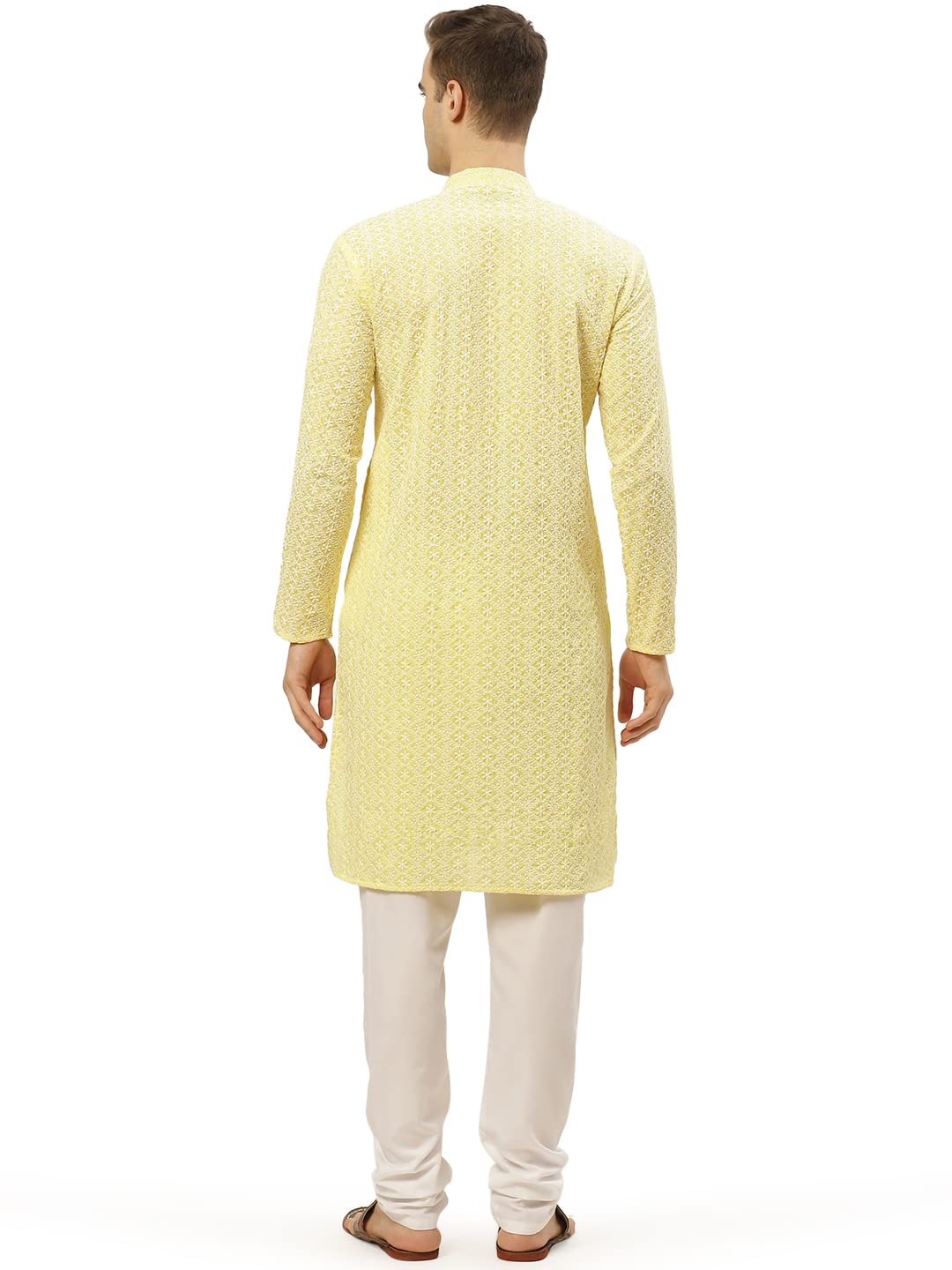 Jompers Men's Yellow & White Embroidered Straight Kurta Pyjama Set. (Yellow, Xxl)