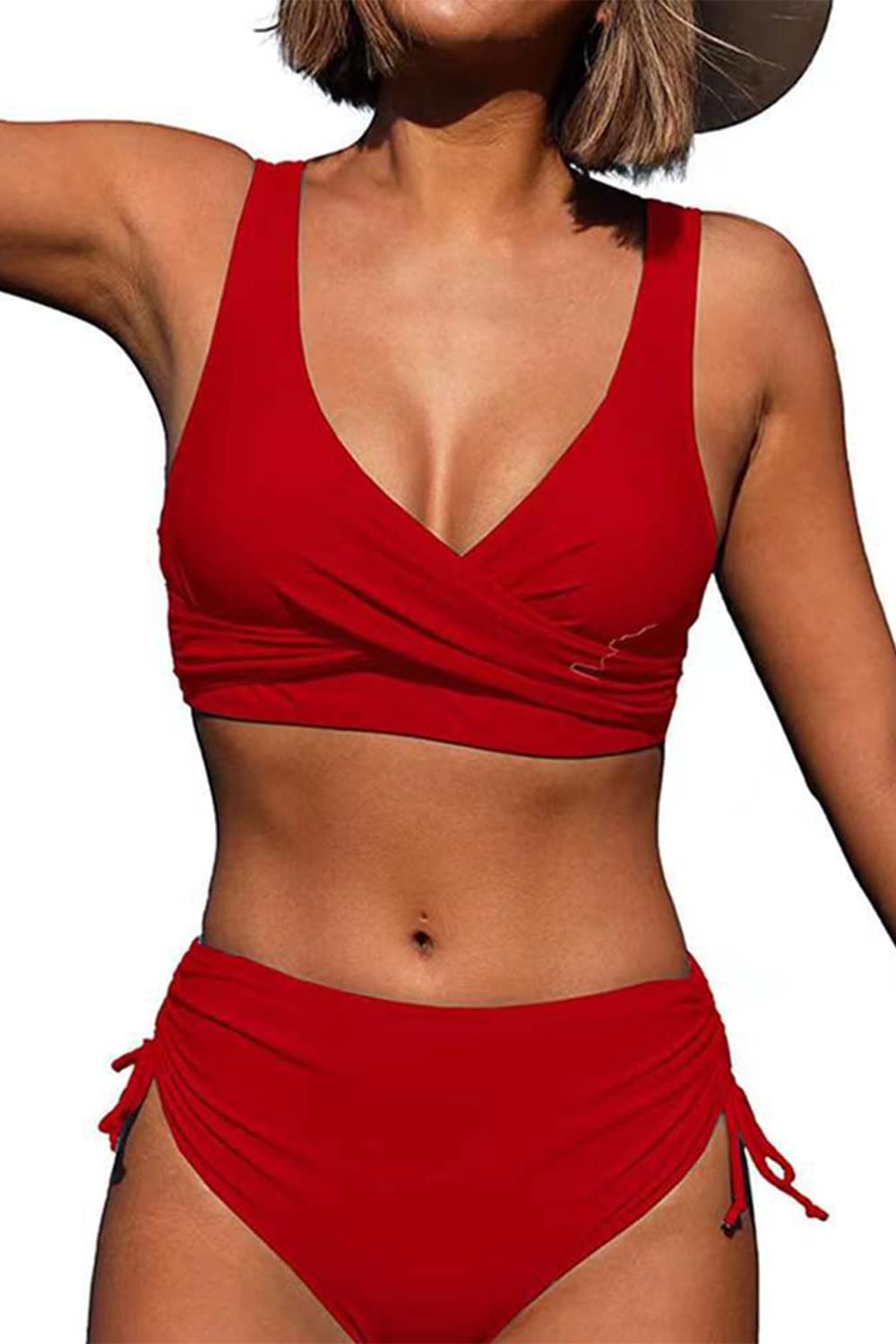CheChury Conjuntos de Bikini Traje de baño Ropa Bikini Bandeau para Mujer Brasileo Ropa de Pecho de Playa Cintura Alta Traje con Relleno Mujer Brasileo Ropa de Playa