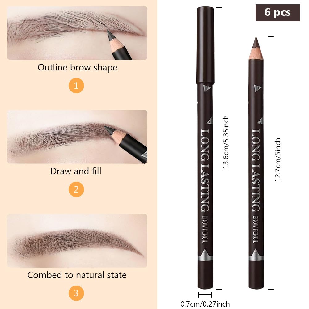 6 lápices de cejas para mujer, lápiz de cejas y delineador de ojos de madera de núcleo duro, de larga duración, impermeable y a prueba de sudor, lápiz de cejas para principiantes, crea un 5