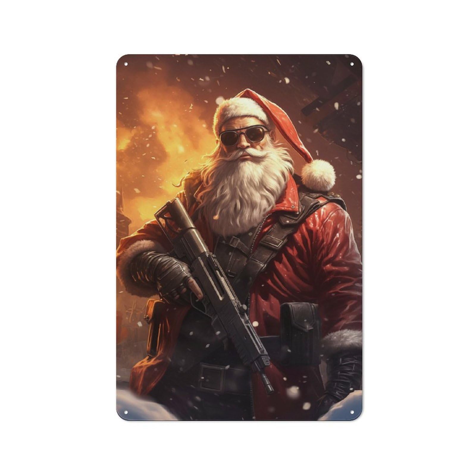 Junmoney Santa Claus With A Gun Tin Wall Plaque 30X20cm With For Home Office Or Studio, Gift Idea At Christmas For Creative Workspace Decorators