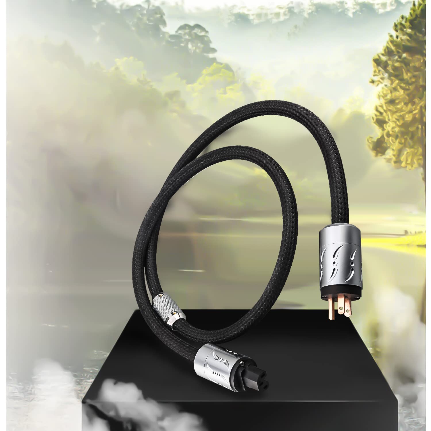 Viborg Audiophiles Netzkabel, 1,5 m, HiFi-Netzkabel, US-Wechselstrom, Hi-End-Netzkabel, 2 x 9 AWG, 16 Stück Multiplex-Kupfer, PTFE-Isolierung, Netzkabel mit US+IEC C15-Stecker