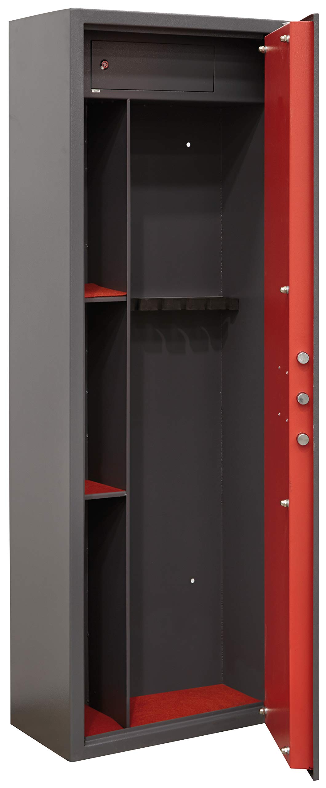 Domus ARM061350 Armadio Portafucili a 6 Posti con Tesoretto, Serratura a Chiave, Grigio Scuro
