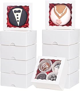 50PCS 3¼" x 3 ¼" x 1 ½" ChocolateTruffle Boxes for 4,Cookies Boxes Soap BoxesTreat Boxes Donut Boxes Macaron Boxes Mini Bakery Boxes Small gift boxes with Window Brownie Box