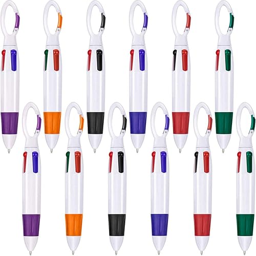 Onwon 12 bolígrafos retráctiles, 4 colores neón en uno, bolígrafo con clip de hebilla en la parte superior, mosquetón multicolor para oficina,