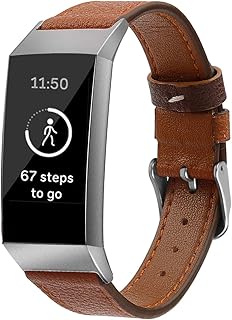 eiEuuk Leather Watchband Compatible with Fitbit Charge 4 / Fitbit Charge 3 & Charge 3SE, Soft Genuine Leather Wristbands Strap Replacement for Fitbit Charge 4 3 SE Women Men Gift