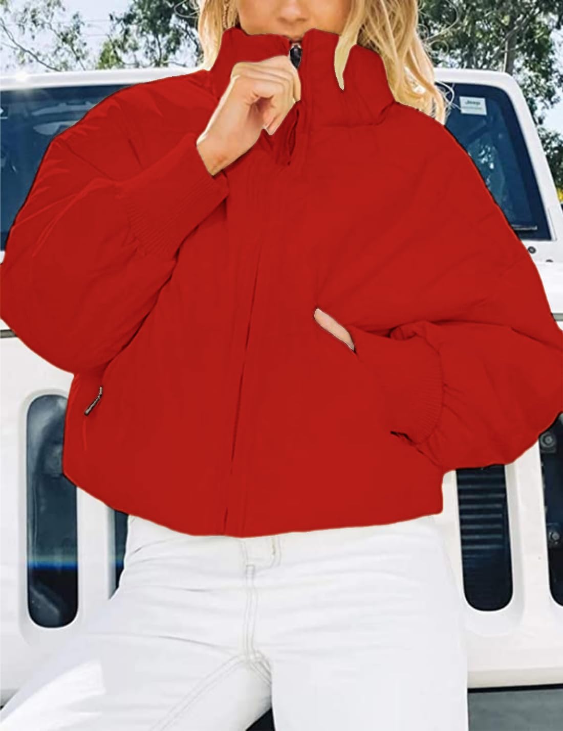 InterNos Women's Winter Stand Collar Zip Puffer Jacket Baggy Short Padded Down Coats - Image 2