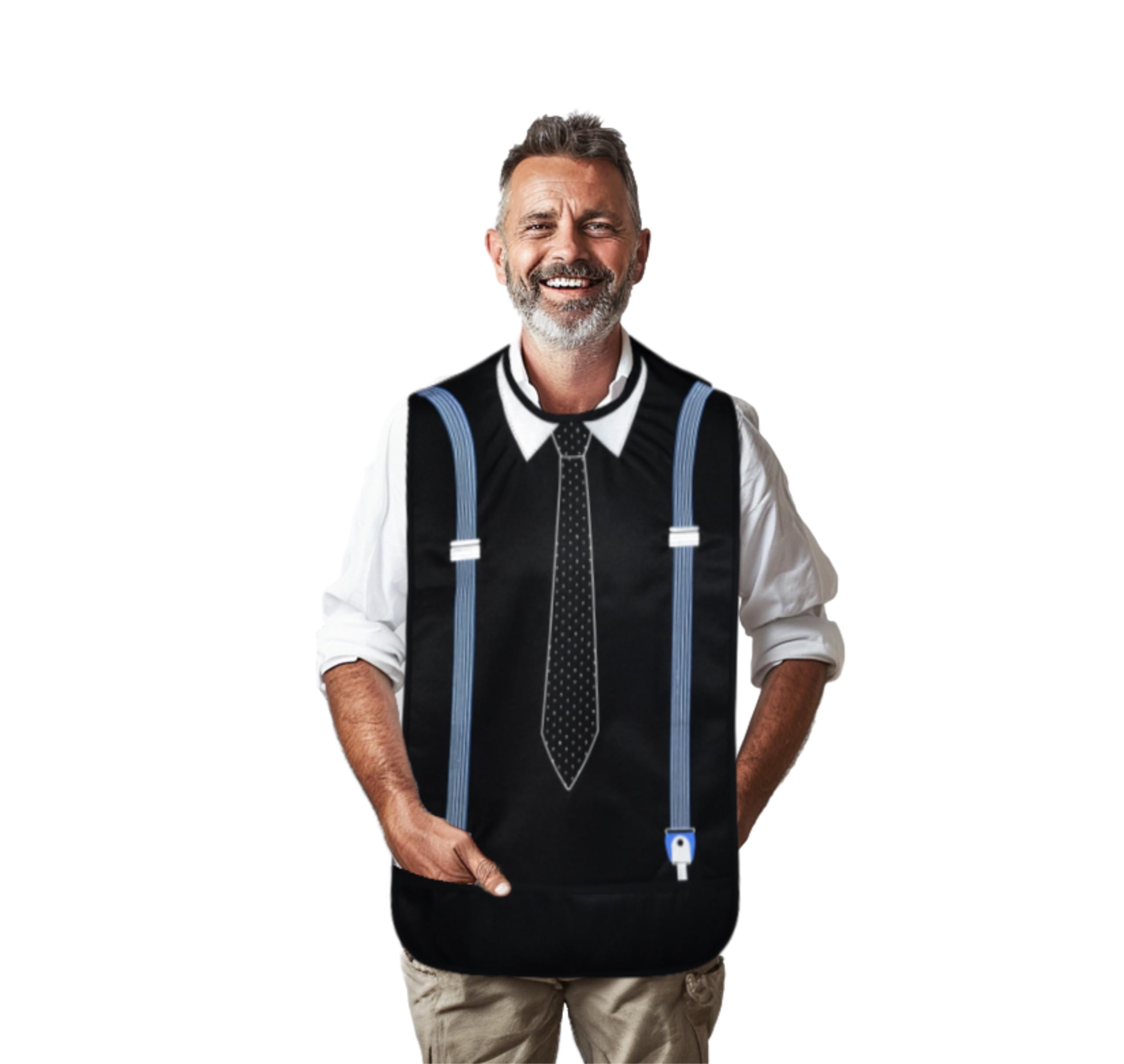 Modaliv Premium Adult Bib for Men Embroidered Clothing Protector with Crumb Catcher – Machine Washable, Adaptive Gift for Dad or Seniors – Adult Bib