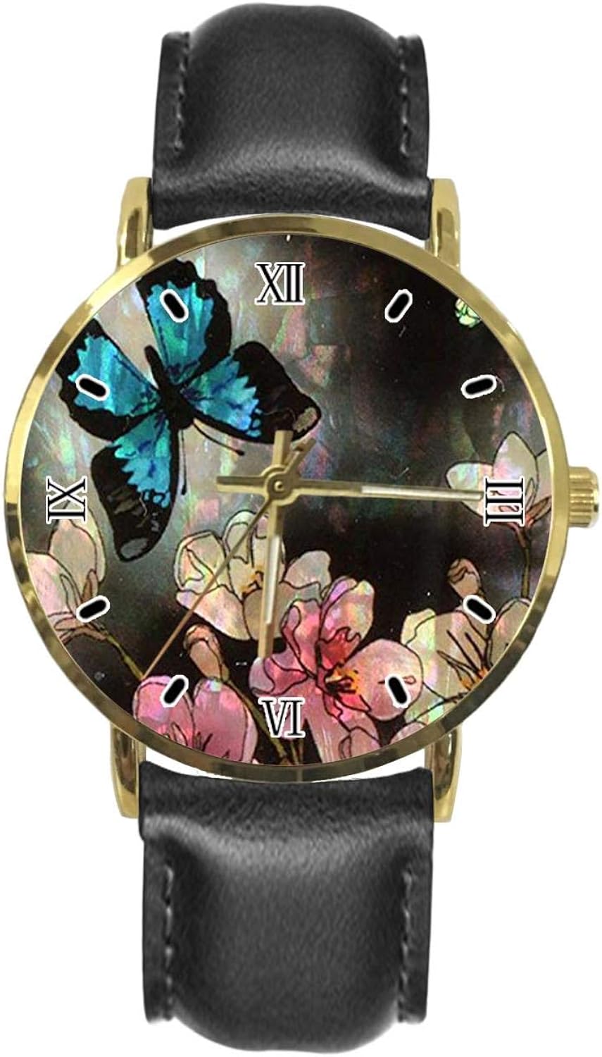 XUTAI Custom Men's Women's Wrist Watches Simple Stainless Steel Leather Strap Quartz Watch (Blue Butterfly) : Clothing, Shoes & Jewelry