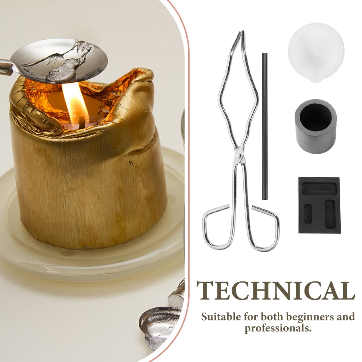 Mobestech Kit per Creazione Gioielli Crogiolo in Grafite, Stampi a Tre Fori, Resistente e Versatile per Fusione e Lavorazioni Professionali e Hobbistiche