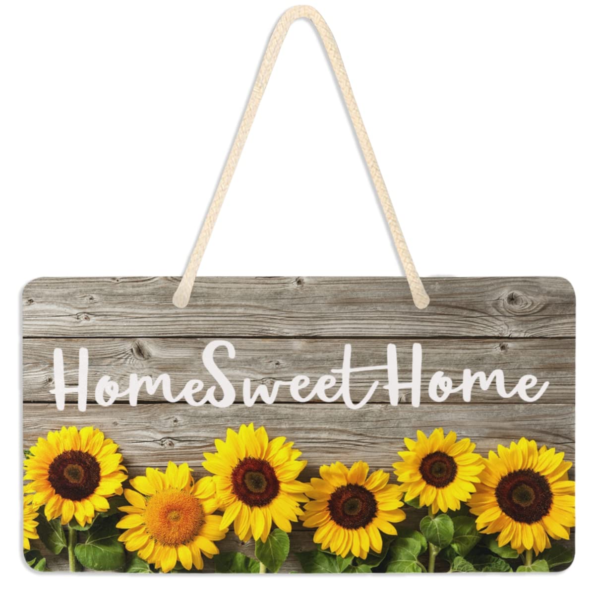 Cartello Benvenuto In Legno Con Girasole - Decorazione Rustica Per Porta Esterna, 20x10cm, Stile Vintage Da Appendere - Foto 3