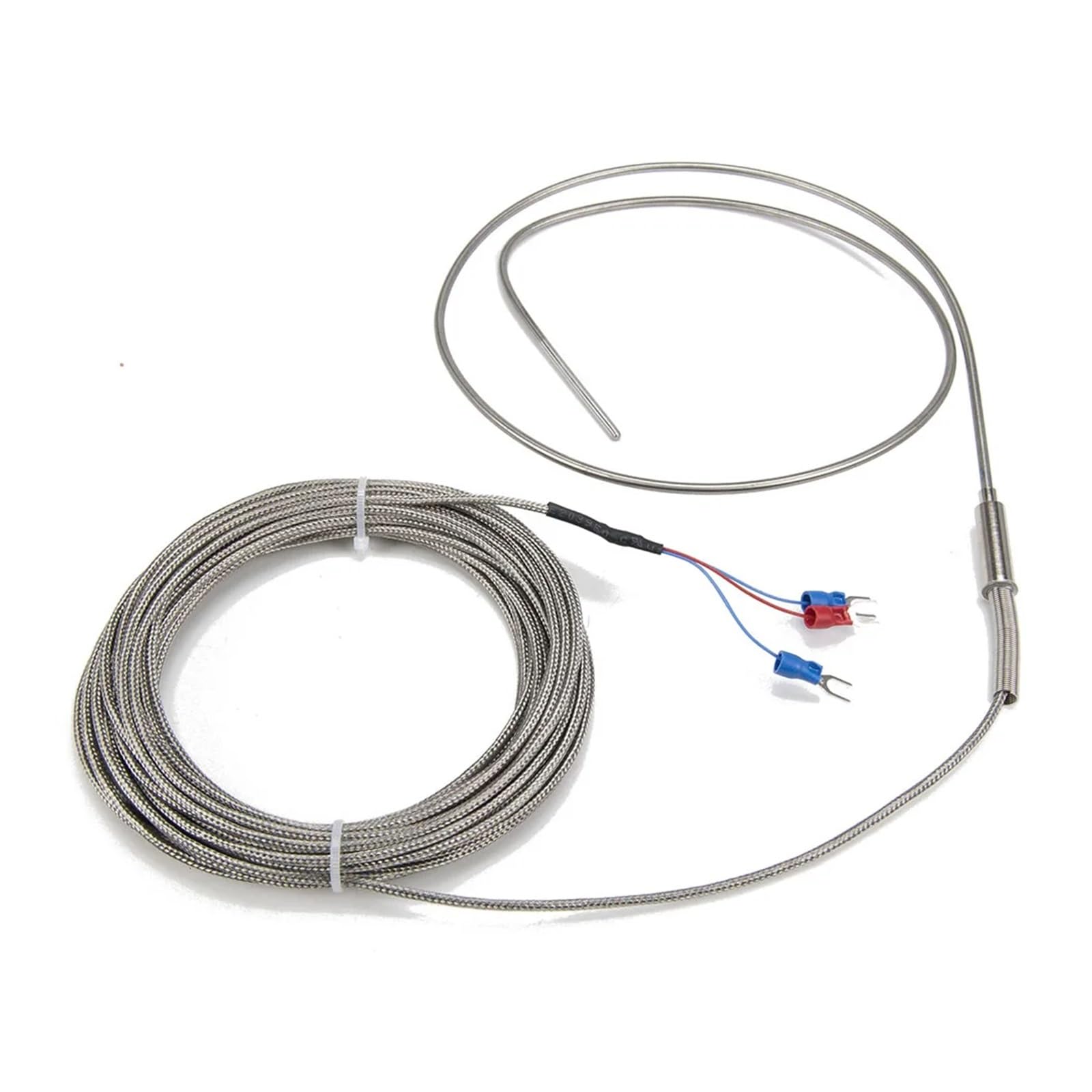 Sensor de temperatura tipo PT100, cable trenzado metálico de 8 m, sonda flexible revestida de acero inoxidable 316L.