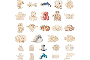 KISSITTY 300pcs Sea Animal Wooden Ornaments Unfinished Ocean Theme Wood Scrapbooking Embellishments