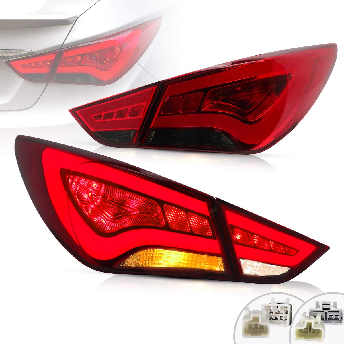 VLAND LED Tail Lights Compatible for Hyundai Sonata i45 YF 6th Gen Sedan 2011 2012 2013 2014, Red & Smoked lens style, Not For Factory LED version, Halogen version only
