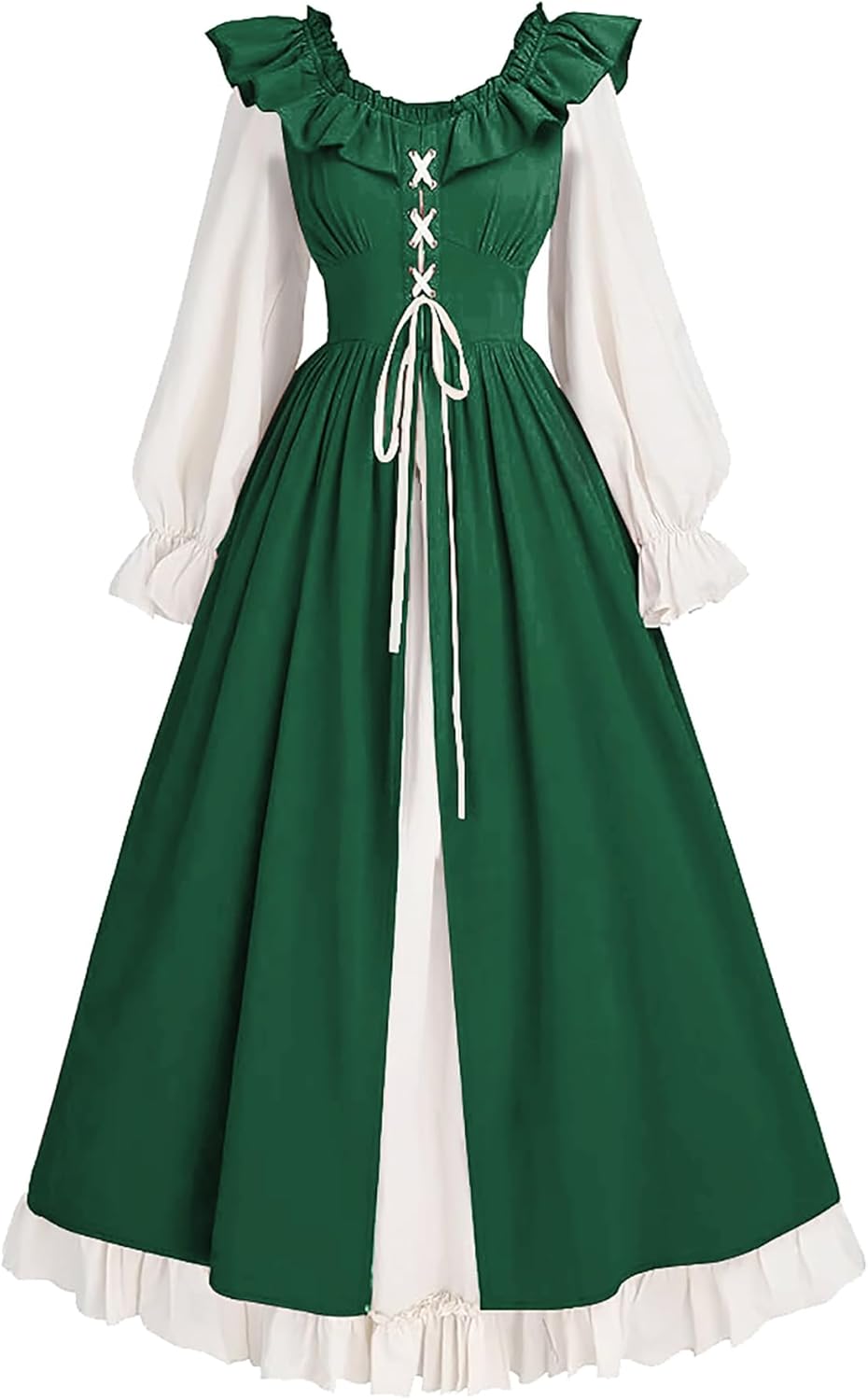 WISHU Women’s Renaissance Dress, Victorian Medieval Costume Dress Halloween Ruffle Maxi Dresses