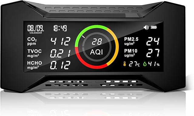 Therm La Mode Air Quality Meter, CO2 Meter Room Air with TVOC PM2.5 PM10 AQI HCHO Temp. Humidity AQI, Air Quality Monitor & Air Quality Detector with NDIR Sensor Carbon Dioxide Monitor
