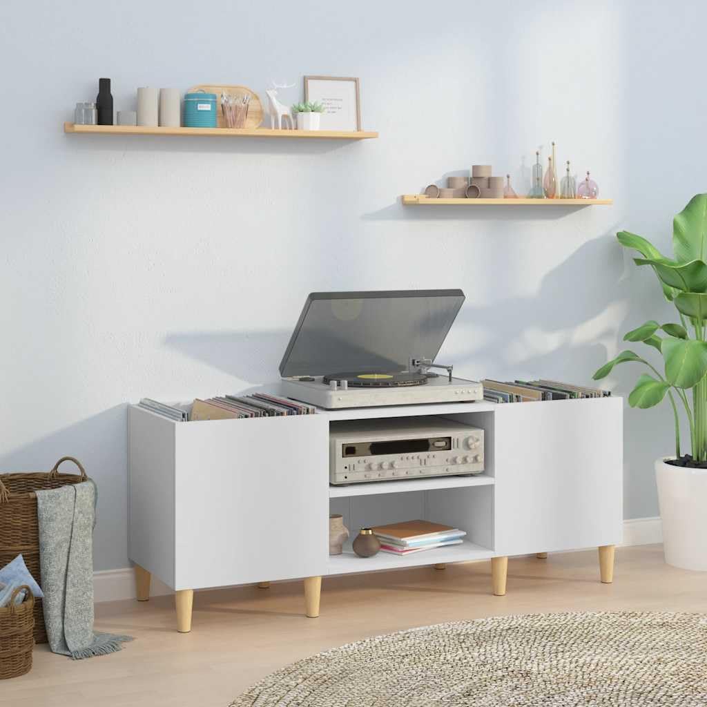 Générique Mobile a dischi bianco 121 x 38 x 48 cm in legno di ingegneria, mobile portaoggetti in vinile con piano robusto per giradisco, spazioso spazio per organizzare la tua collezione, piedi