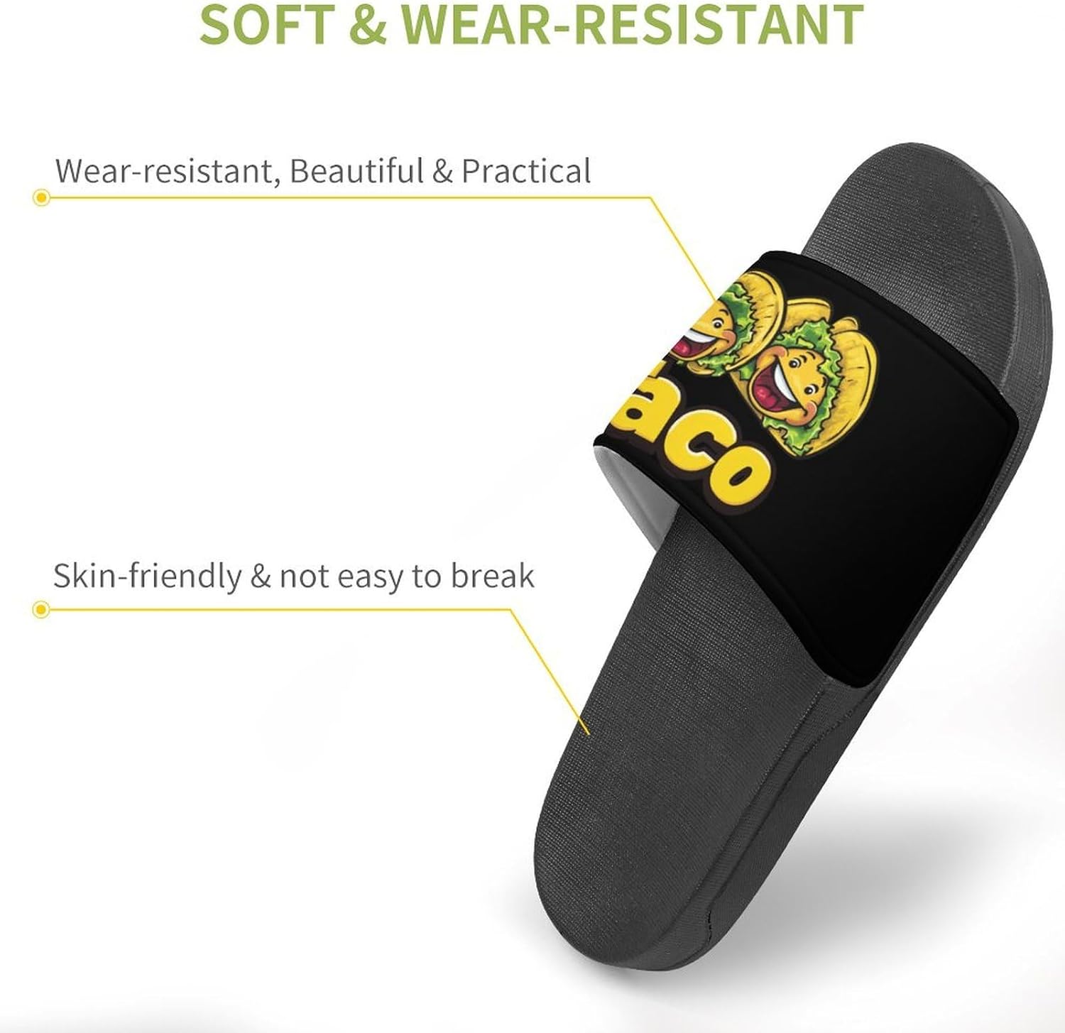 Funny Taco Mexican Food Open Toe Slide Sandals for Women Men Non Slip Shower Shoes House Slippers