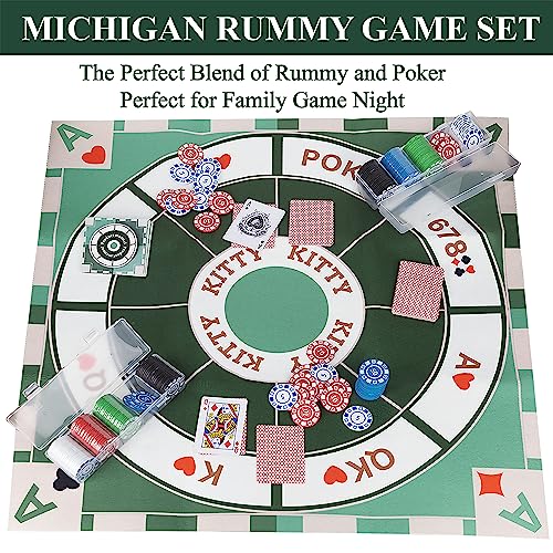Michigan Rummy Deluxe Board Game Set : Felt Game Mat + 2 Boxes Of Playing Chips (200 Pieces) + 1 Deck Of Poker + 1 Game Manual. The Perfect Blend Of Rummy And Poker, Perfect For Family Game Night #TOP1