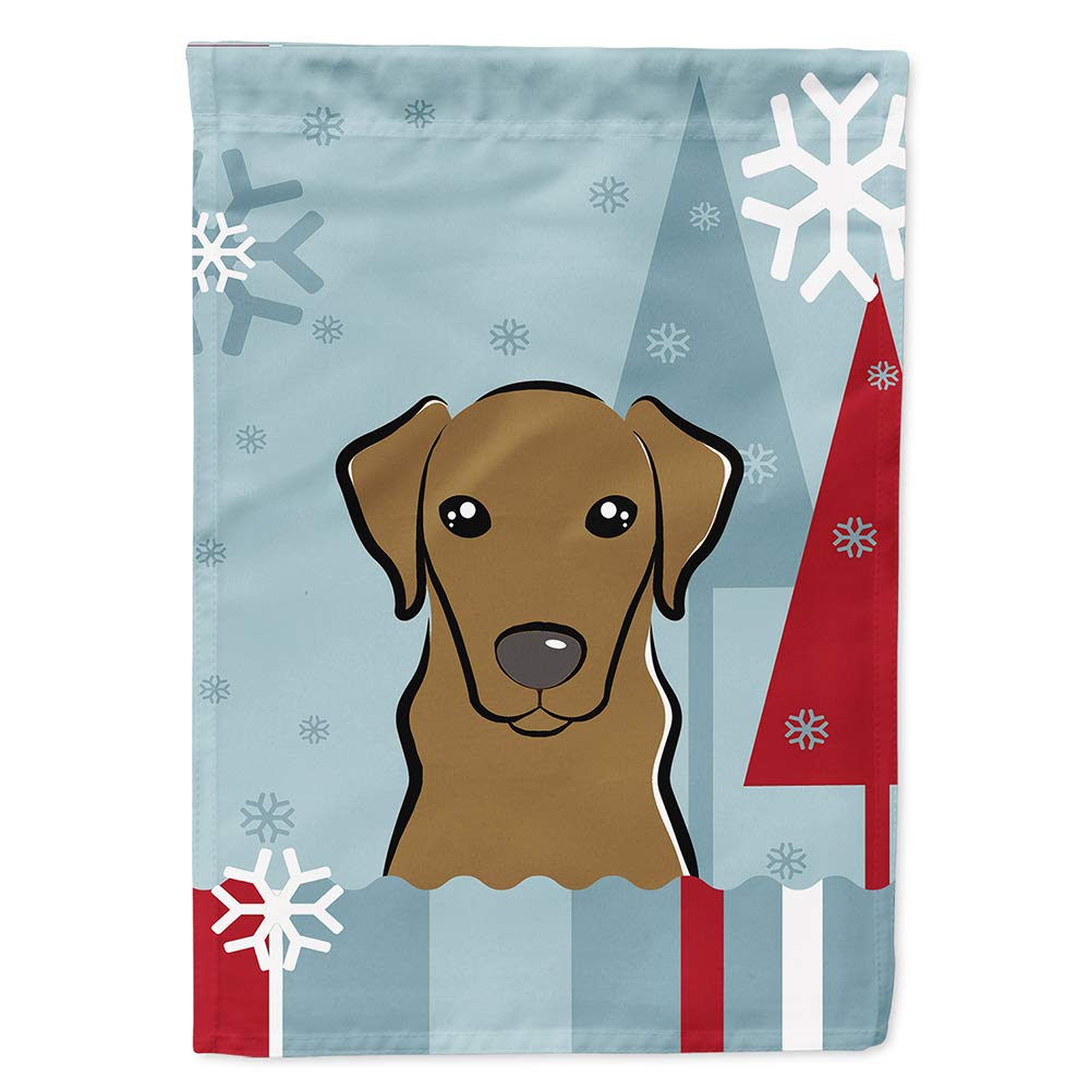 Labrador Chocolat Grand Drapeau Hivernal pour Décorer l'Entrée