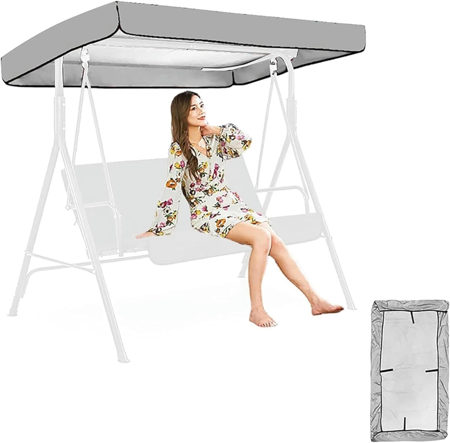 Telo di Ricambio per Altalena da Esterno Parasole per Dondolo da Patio Sedia da Patio a 3 posti Copertura per Veranda Antivento tendalino Grigio 75x47x9 Pollici