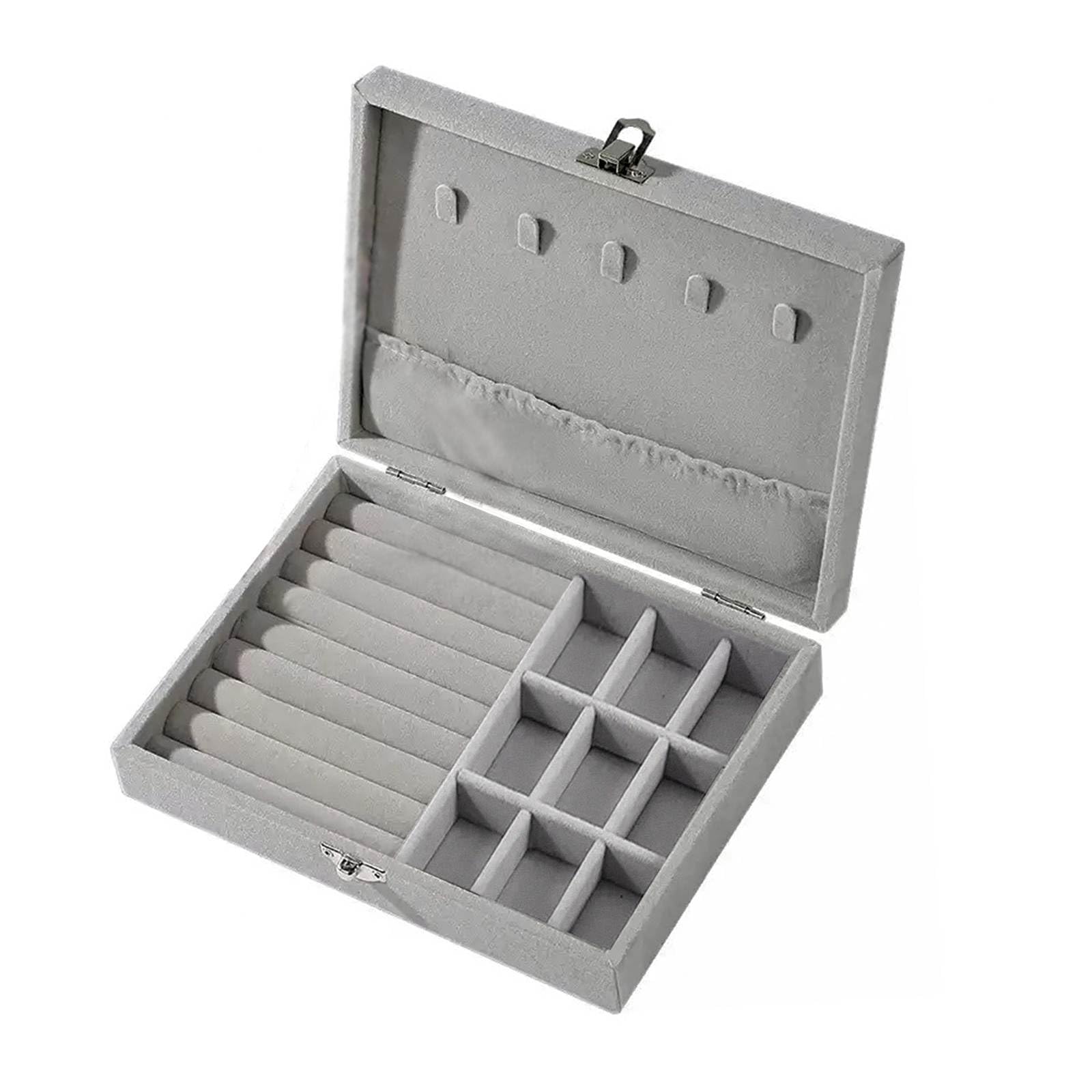 Jewelry Box for Women - Small Velvet Jewelry Box Organizers and Storage Necklace Earring Ring Bracelets Box Gray