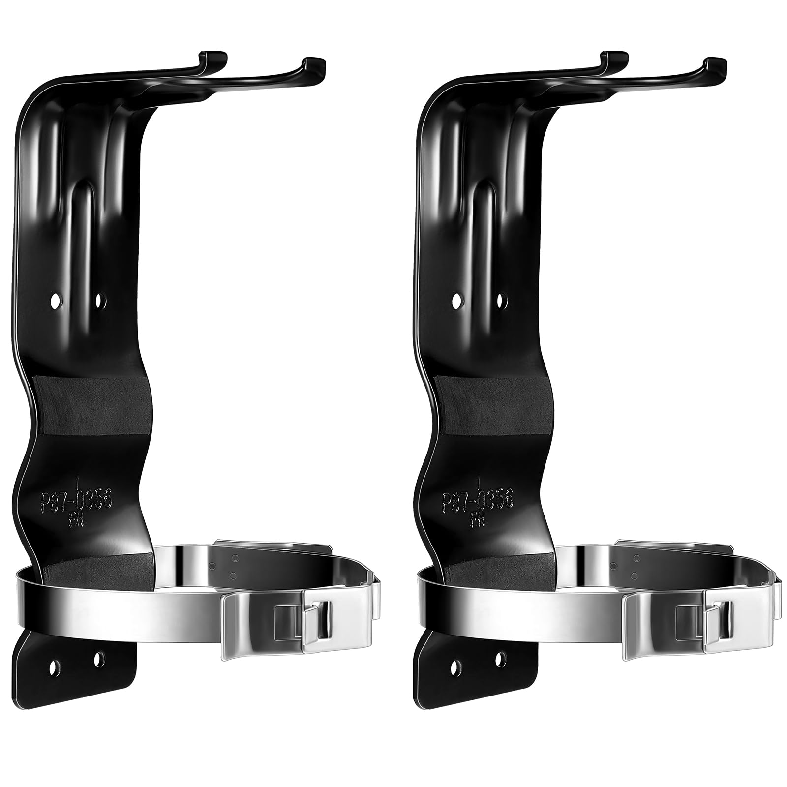 Therwen 2 Pack Fire Extinguisher Bracket 5 lb Wall Mount Stainless Steel Extinguisher Holder for Home Truck Vehicle (Black)